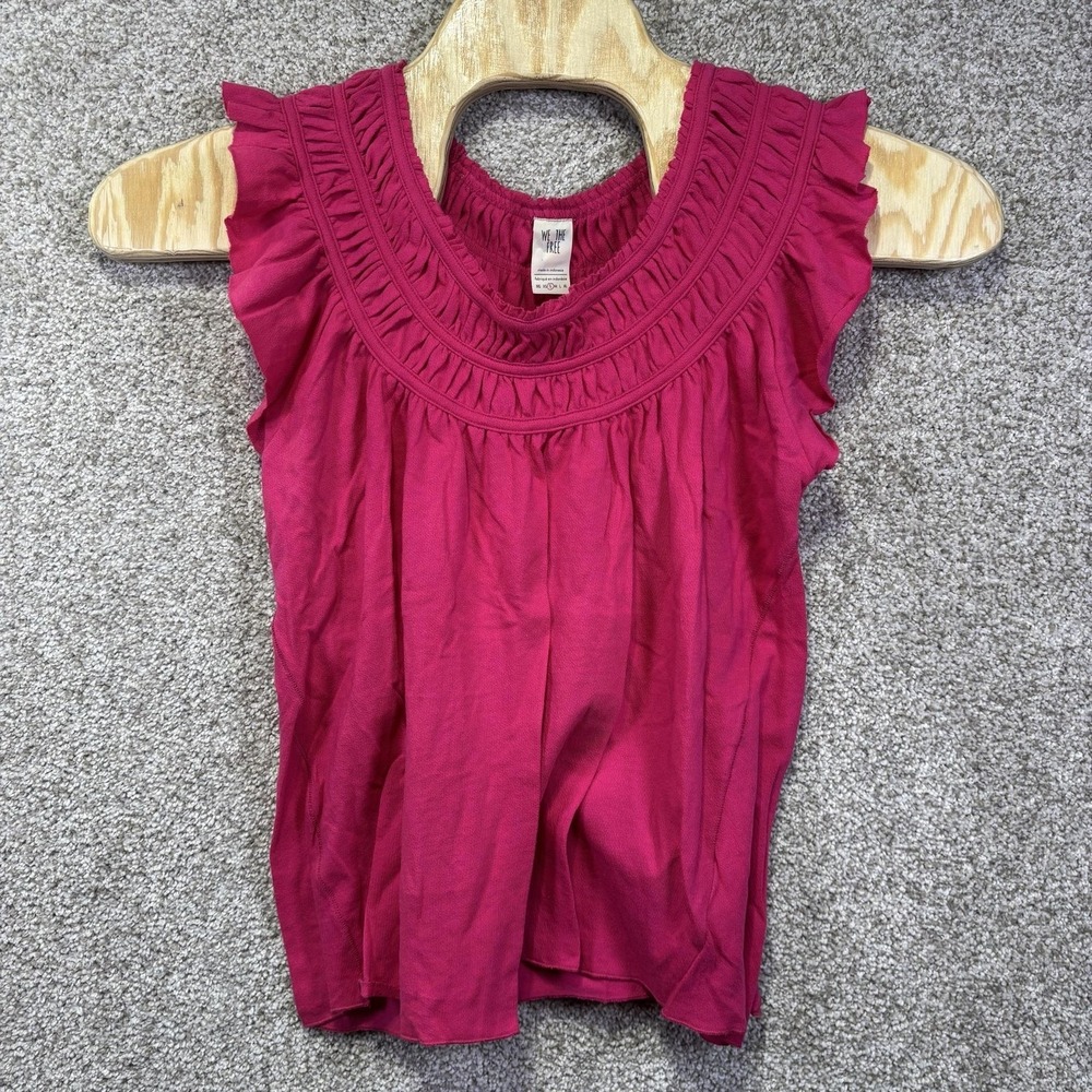 We The Free Shirt Womens Small Pink Ruffle Scoop Neck Flutter Sleeve Top